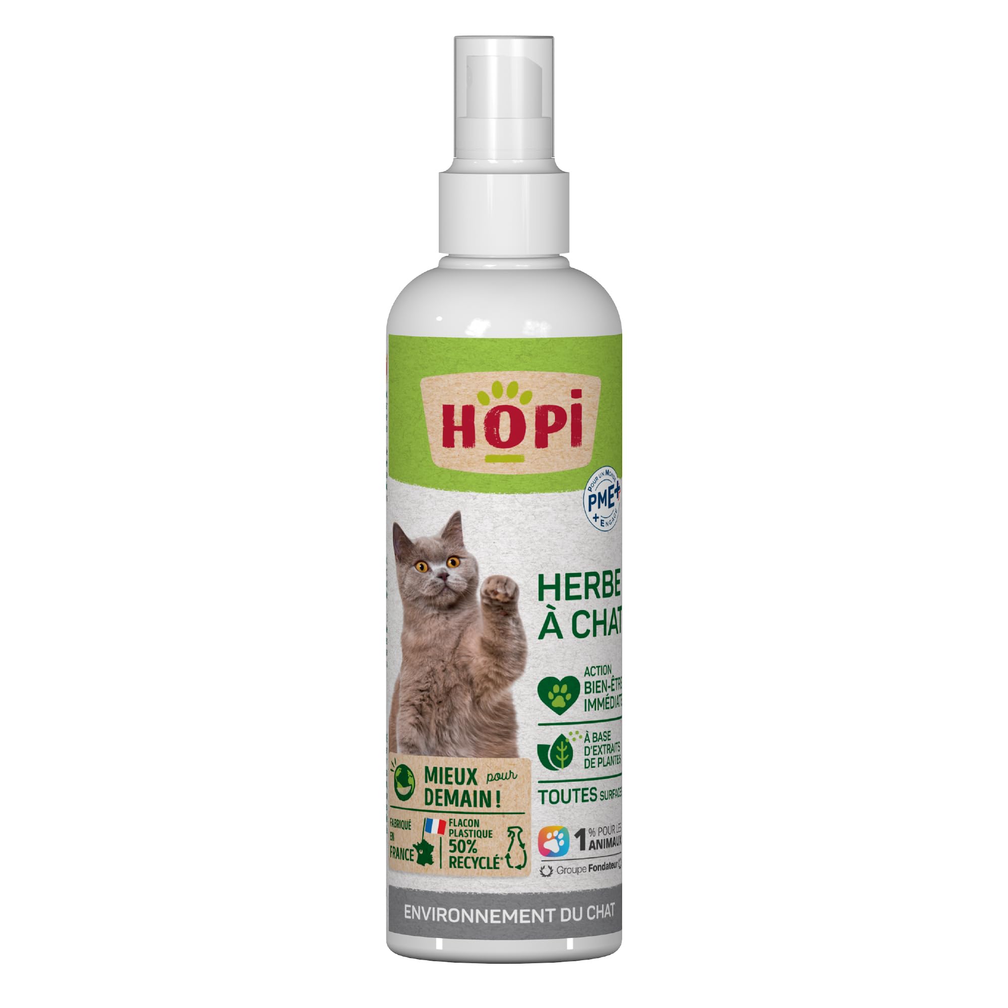 HOPI Spray herbe à Chat 200 ml - Extraits de Plantes - Stimule le Bien Être à la Maison ou dans un nouveau Lieu - Facile à transporter - Convient à tous types de supports - Fabriqué en France