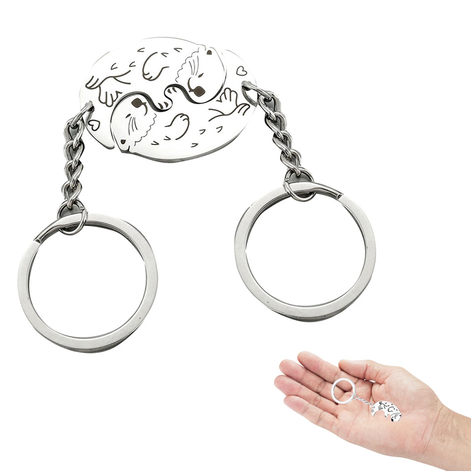 Plorede Romantic Interlocking Sea Otter Keychains for Couples, Cute Matching Keyrings, Perfect Valentine's Day, Birthday, Friendship Romantic Gift for Her/Him