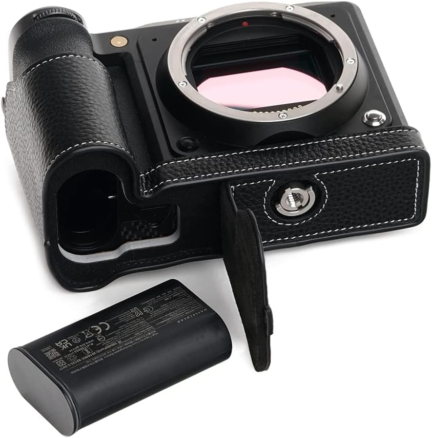 X2D 100C Camera Case, BolinUS Handmade Genuine Real Leather Half Camera Case Bag Cover for Hasselblad X2D 100C Camera Bottom Opening Version + Hand Strap (Black)