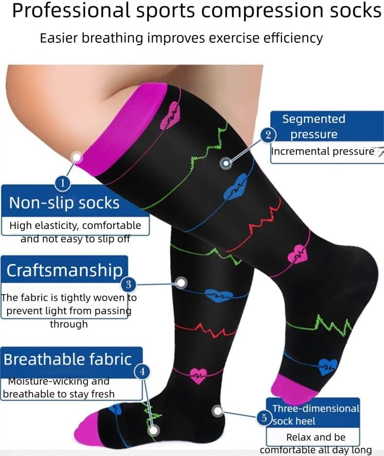 6 Pairs Combination Compression Socks - Mid-Calf Running Sports Socks With Breathable Fabric For Nurses And Athletes