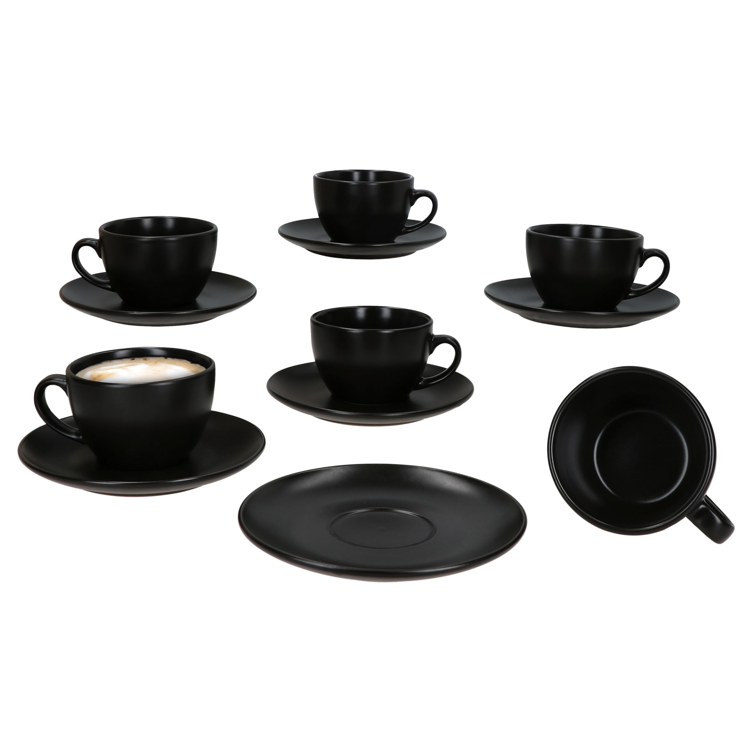 MamboCat Panther Kaffeetassen mit Untertassen schwarz für 6 Personen I Mattes Steingut-Set für Frühstück & Kaffee I Je 6X Teetassen 160ml & Untertassen I schickes Geschirr für Zuhause