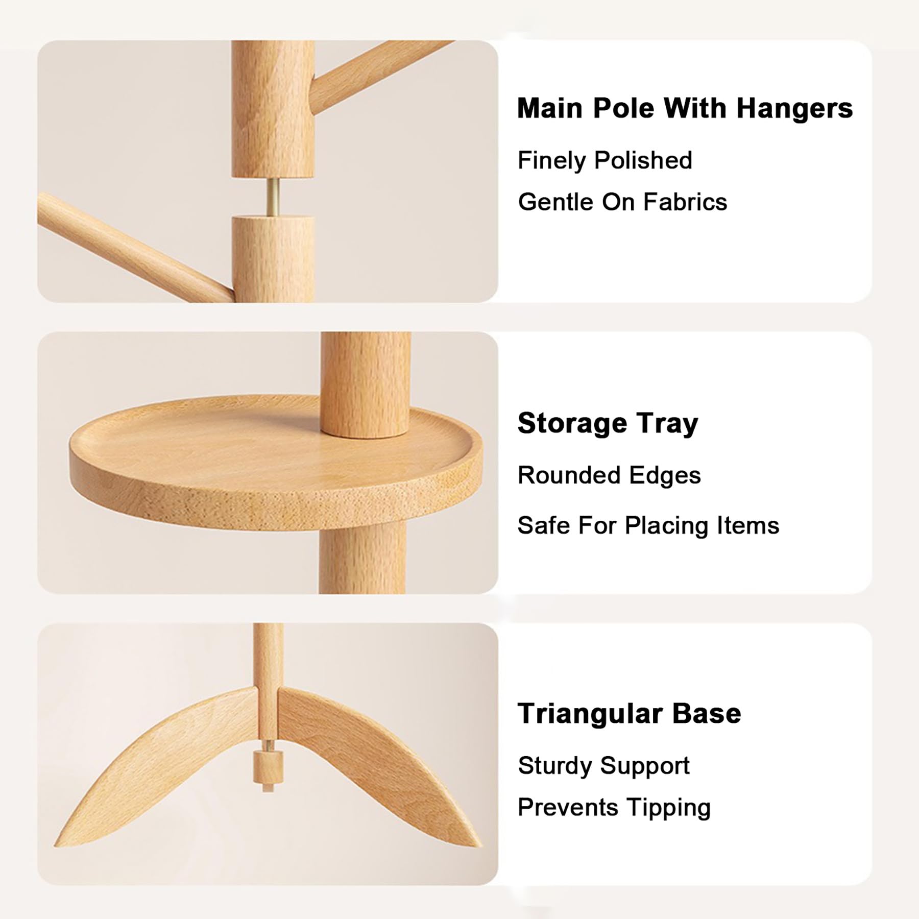 Perchero Independiente De Madera Maciza Incluye Bandeja Y Ganchos Perchero Compacto para Espacios Pequeños Árbol De Recibidor Multifuncional De 178Cm De Altura para Salone,Natural Wood,B