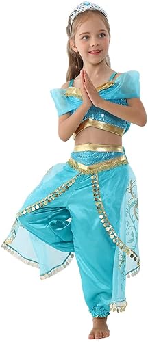 Disfraz de jazmín para niñas y niñas, disfraz de princesa árabe, Aladdin, Halloween, cosplay, disfraz para fiesta de cumpleaños