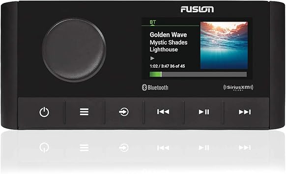 Fusion MS-RA210 Source Unit w/ (2 Pair) Clarion CMSP-771RGB-SWG Premium 7.7-inch Coaxial Marine Speakers with Built-in RGB Illumination (Includes White & Gray Sport Grilles)