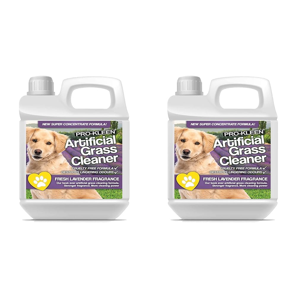 Pro-Kleen Artificial Grass Cleaner for Dogs and Pet Friendly Cruelty Free Disinfectant with Deodoriser 4 in 1 (10:1 Super Concentrate Makes 10 Litres) (1 Litre (Lavender)) (Pack of 2)