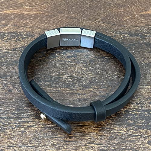 Forziani Italian Premium Nappa Leather Wrap Bracelet For Men - Adjustable Size - Luxury Black Leather Wristband - Jewelry Gift For Men - Gift Box Packaging Included #TOP6