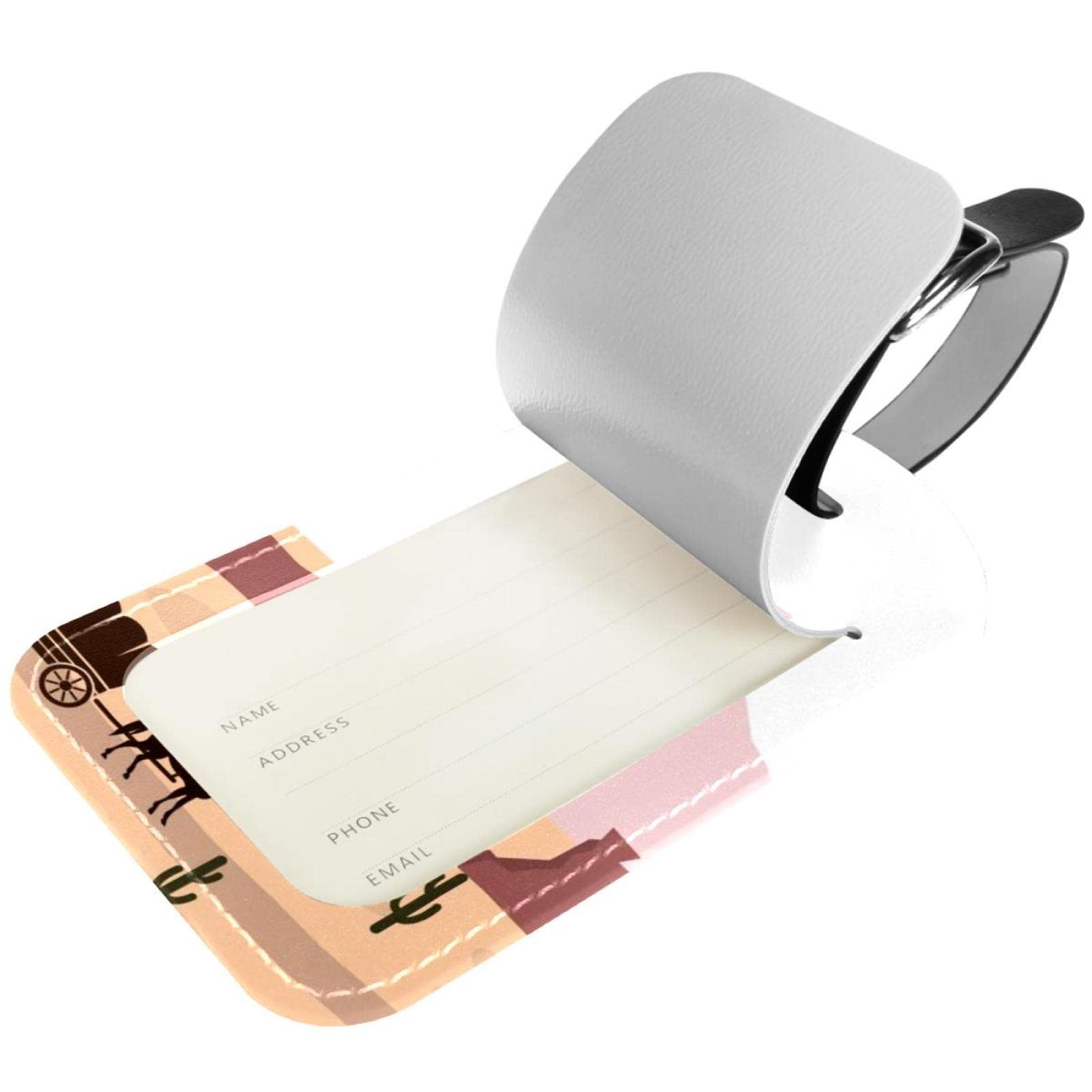 Bagagelabels, 2 Pack PU lederen bagagelabels Privacybescherming Tropische bladeren Rode bloemen Zwarte strepen