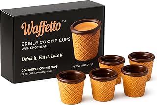 Waffetto Edible Coffee Cups - Chocolate-Lined Cookie Cups, 2.7 fl oz, Gift Box of 6 for Espresso, coffee cup