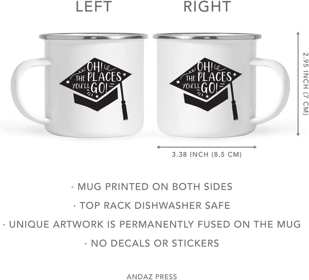Andaz Press Funny Graduation 11oz. Stainless Steel Campfire Coffee Mug Gag Gift, Oh The Places You'll Go!, 1-Pack, Enamel Camp Funny Witty Present Ideas for Him Her Classmate Friend