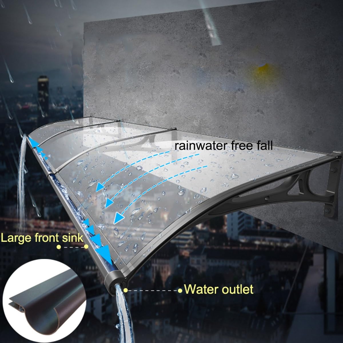 Zewnętrzny aluminiowy baldachim na drzwi, osłona przeciwdeszczowa, 50 x 80 cm, niebieska osłona do wejścia z przodu, patio i ogrodu, ochrona przed warunkami atmosferycznymi