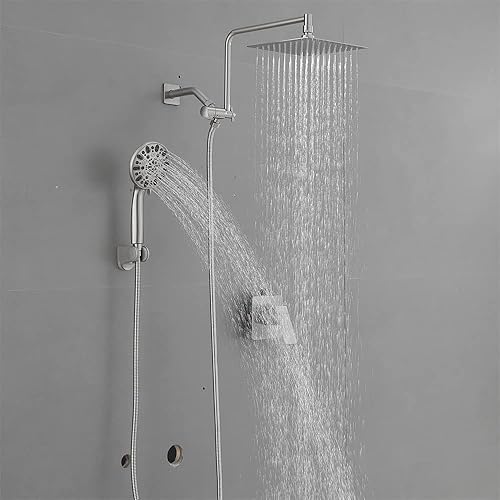 Miniatura 2 de Grifo de sistema de ducha de baño de 8 pulgadas, cabezal de ducha de alta presión, cabezal de ducha de mano de 7 rociadores con brazo de extensión