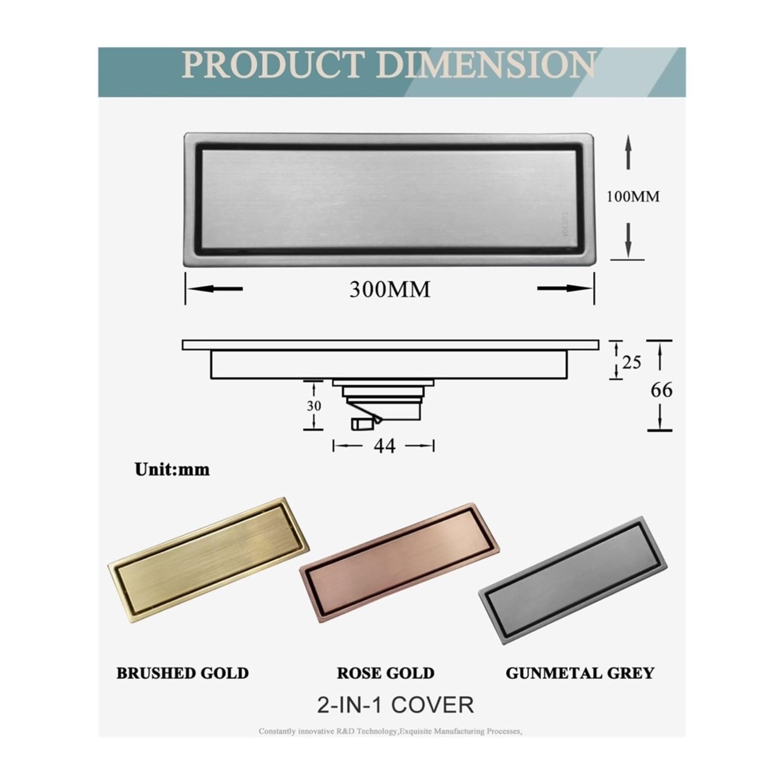 Desagüe Lineal para Ducha Desagüe de Suelo Acero Inoxidable Cepillado Oro Rosa Negro Lavadora baño Invisible 30x10CM Tira Oculta Drenaje(Rose Gold A)