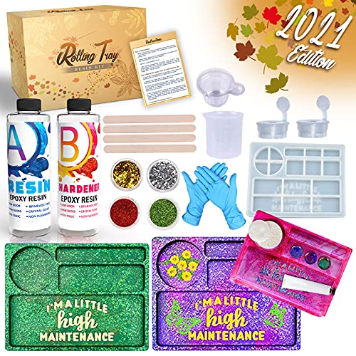 AlloyTop Epoxy Resin Tray Making Kit - All in One Resin Kit Starter Resin Tray Molds Silicone Makeup Tray with Pigments Mixing Sticks Gold Silver Glitters Jewelry Organizer Art and Craft