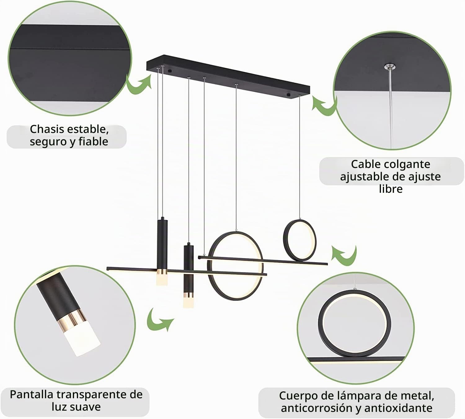 Eoodis Lámpara colgante para mesa de comedor, lámpara LED lineal moderna de 50 W, lámpara colgante lineal regulable, lámpara colgante ajustable para comedor, sala de estar, cocina