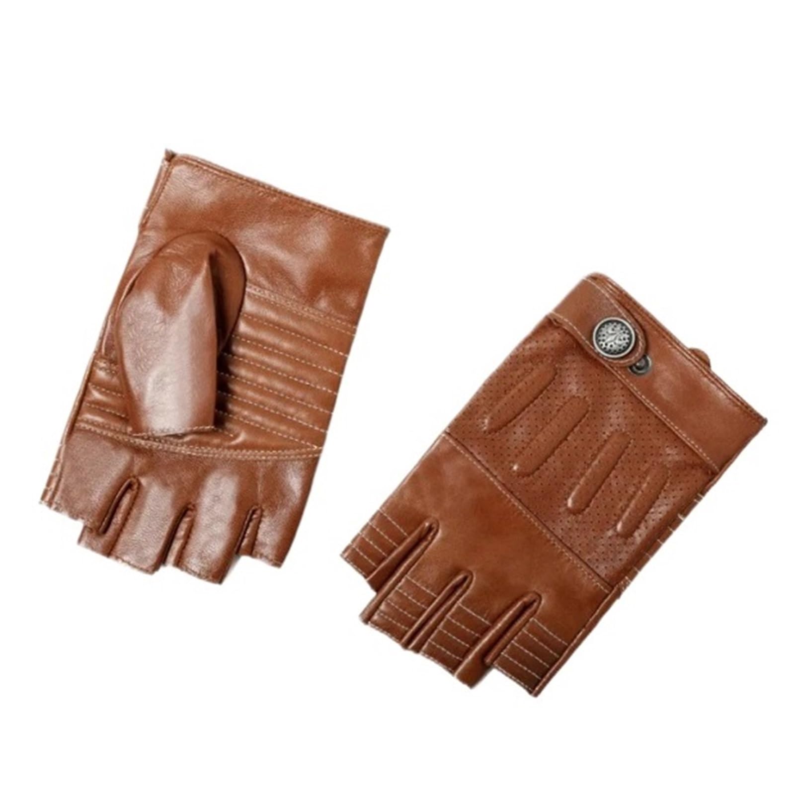 Guanti Da Guida In Pelle Guanti da guida senza dita for fitness, ciclismo, sport e tempo libero(Red Brown,XL)