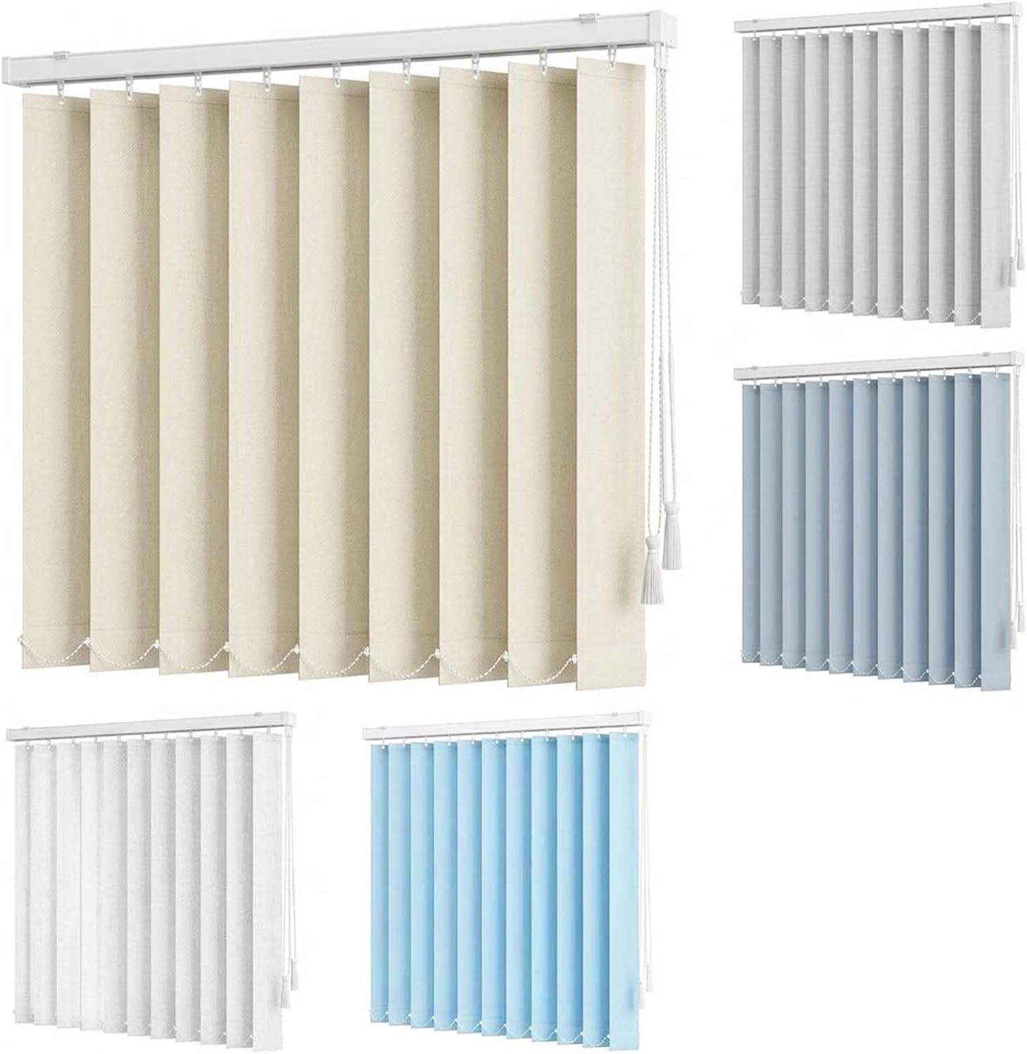 Patio Door Blinds for Sliding Glass Doors, 3.5 Inch Slats Vertical Window Shades Blackout Fabric, Pull Cord Light Filtering Vertical Blinds Room Divider for Large Windows(Bright Blue)