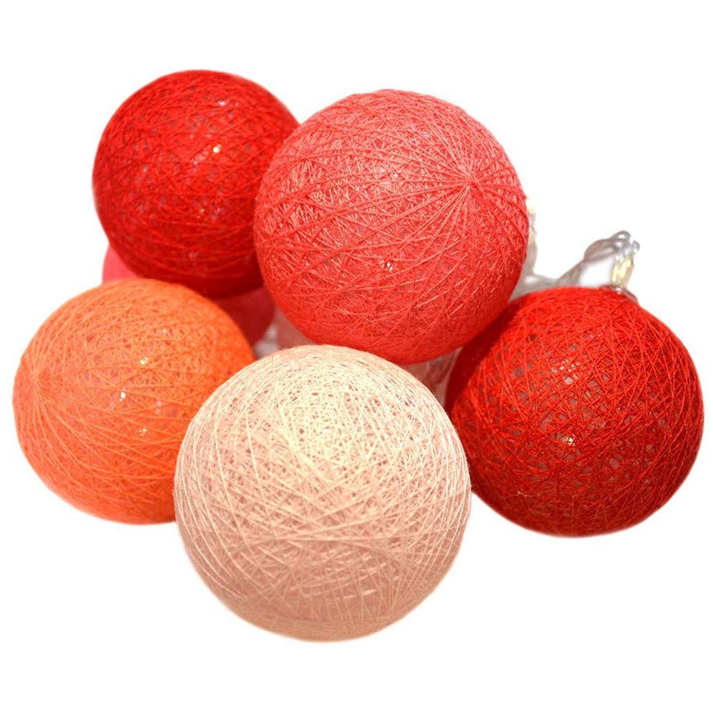 FANSU Cotton Ball String Fairy Lights, 6cm Christmas Balls LED Night Lights Battery Garland Lamp Garden Indoor Home Holiday Party Wedding Xmas Decoration Warm White (1.5M-10LED,Red, Orange, Pink)