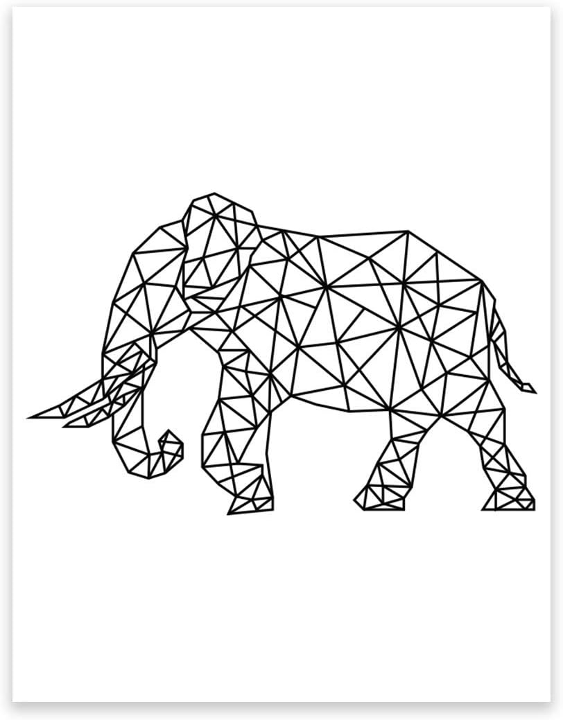 Andaz Press Geometric Origami Wall Art Collection, Black and White Minimalist Print, Elephant, 8.5x11-inch, 1-Pack