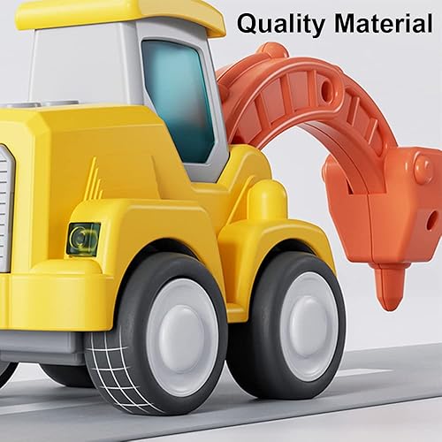 Miniatura 6 de D-KINGCHY Vehículo de construcción de juguetes para niños pequeños, excavadora para presionar y llevar, camión de perforación y rodillo de