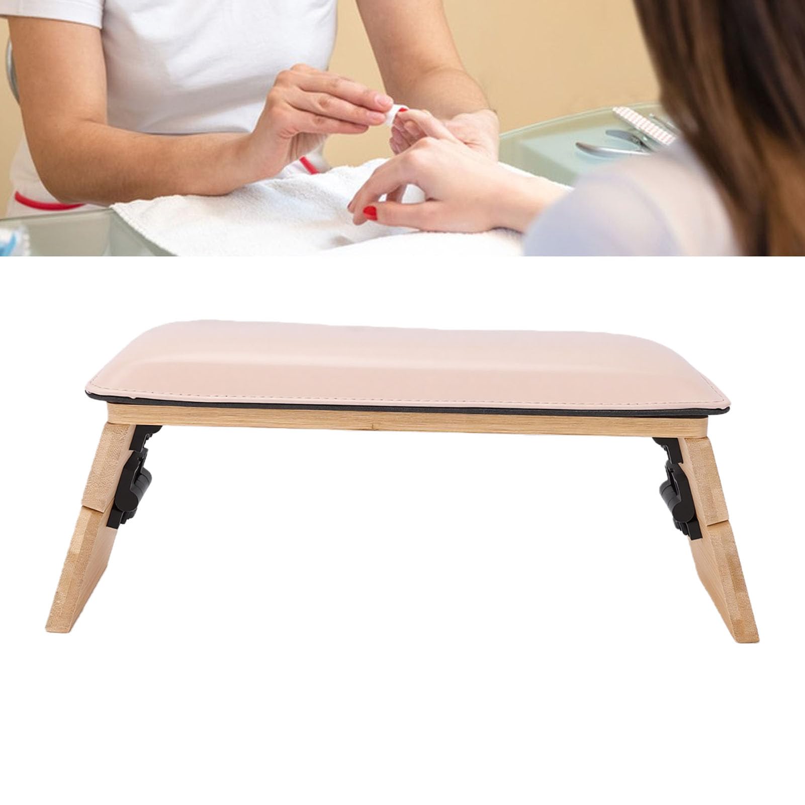 Denash Poggiamano Pieghevole per Unghie in Pelle PU, Altezze Regolabili per Supporto Braccio Manicure Rosa