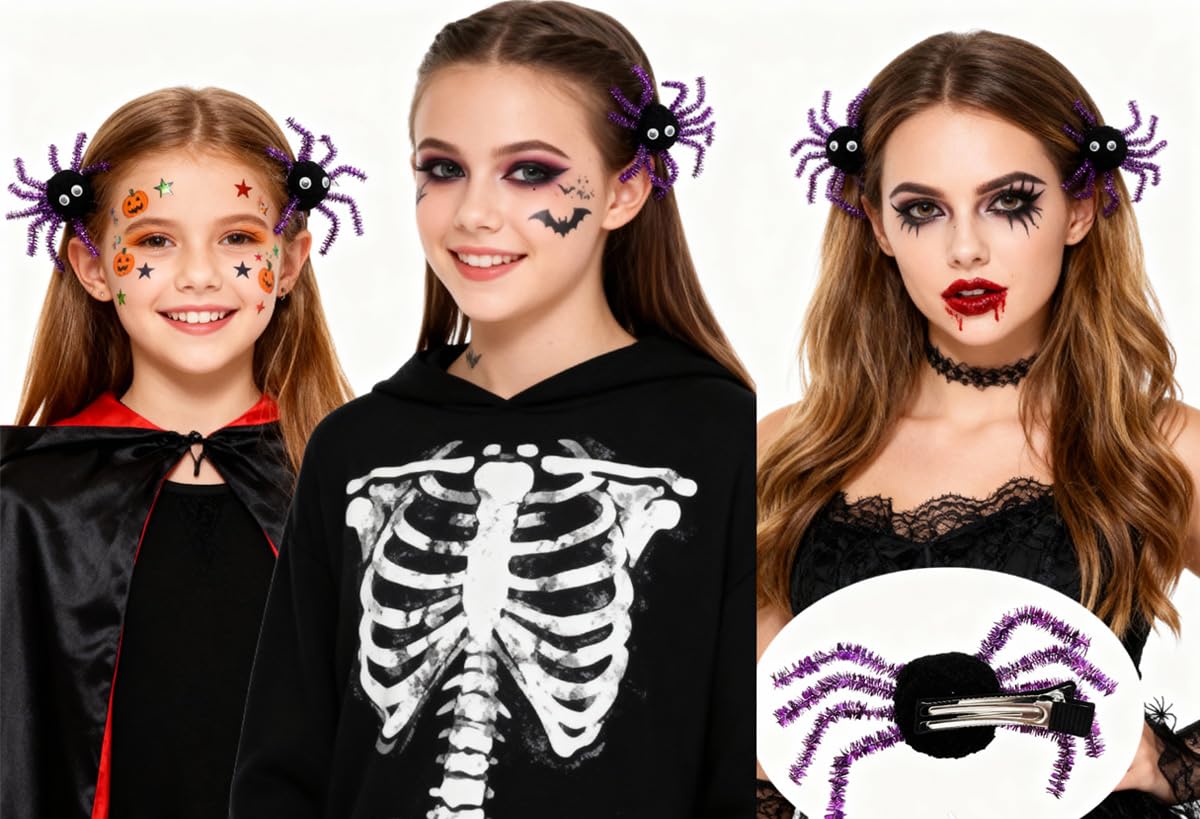 Spider Hair Clips for Women Girls, Spider Barrettes Hairpins Halloween Hair Accessories (Purple) - Image 3