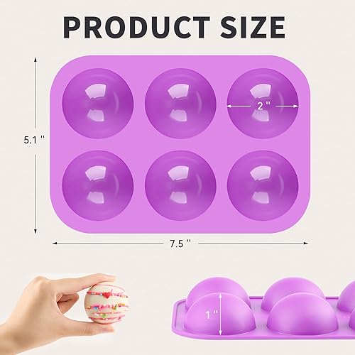 Miniatura 2 de Paquete de 4 moldes de silicona semiesférica medianos, moldes de bomba de chocolate caliente de 2 pulgadas, 6 cavidades de media esfera de silicona