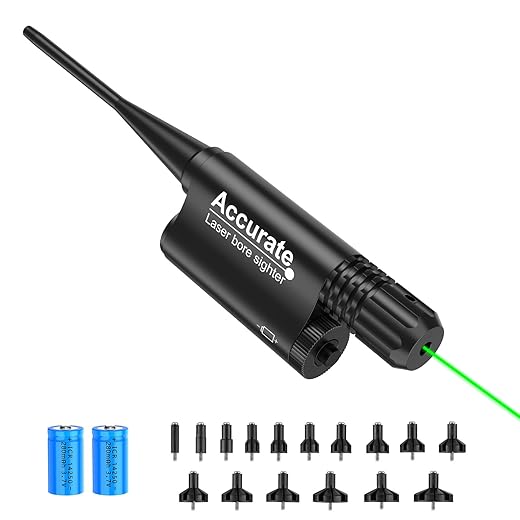 EZshoot Green Laser Bore Sight for 0.17 to 12GA Caliber Boresighter Kit with Rechargeable Battery for Hunting or Shooting