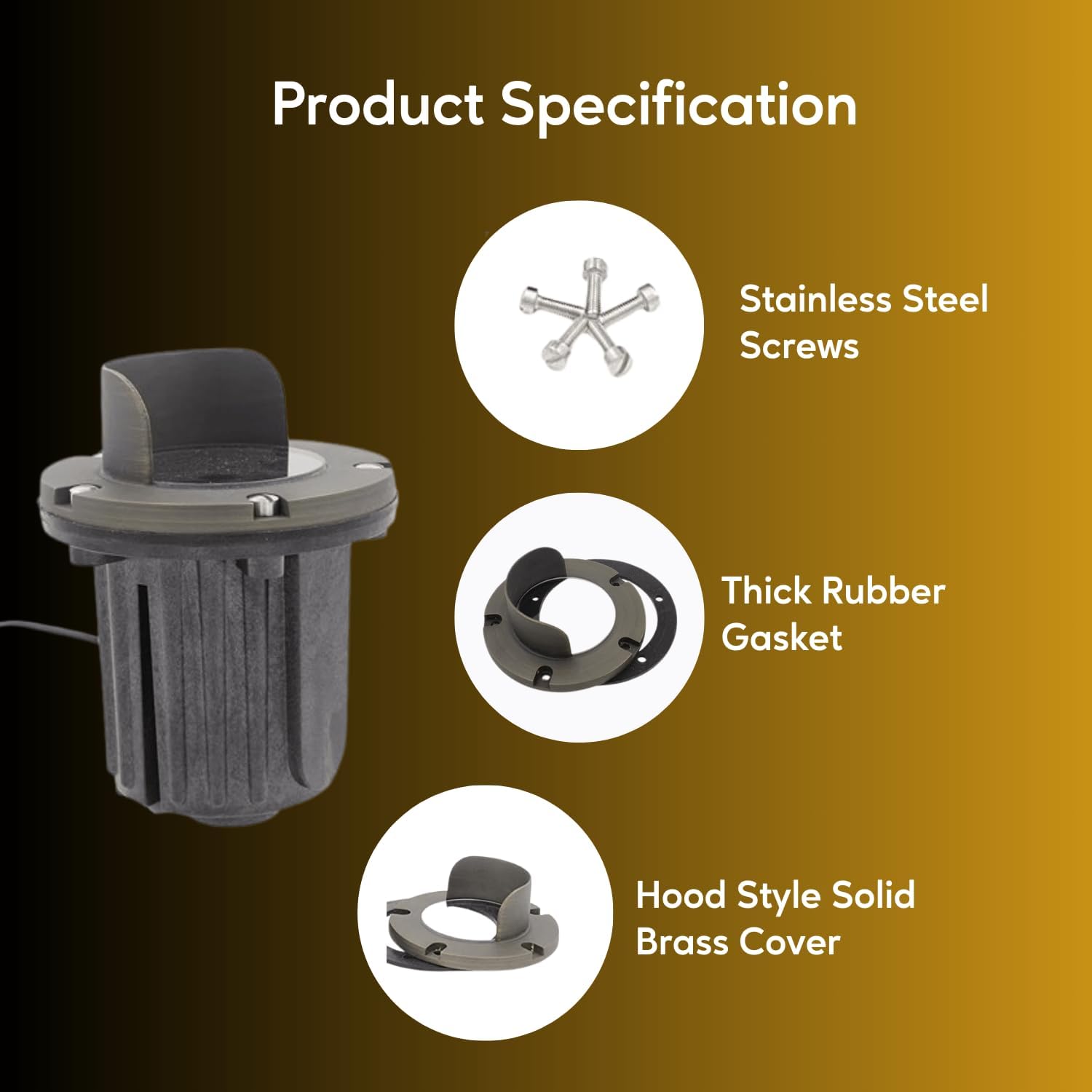 Ironsmith Lighting Products Hood Style Solid Brass Cover Kit for In Ground Well Light Bulbs Fixture - Stainless Steel Screws and Rubber Gasket Included - Light Fixture Body Not Included