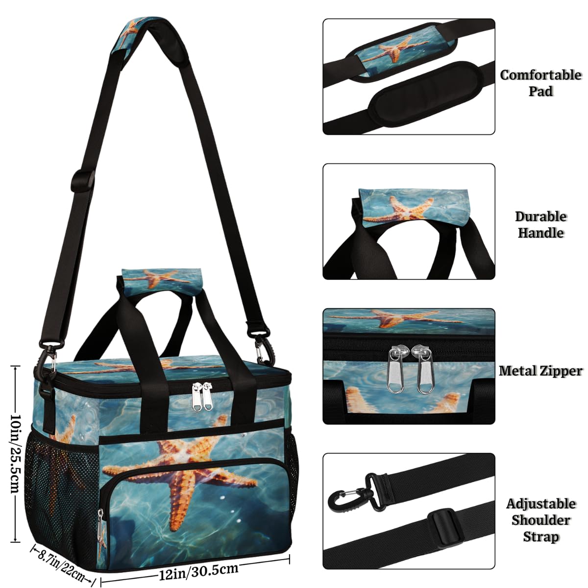 Starfish Insulated Picnic Backpack Lunch Box for Women Men Picnic Basket Tote Lunch Bag Picnic Bag Portable Lunch Bags for Picnic, Beach, Work, Trip,Office, Camp Sea Starfish