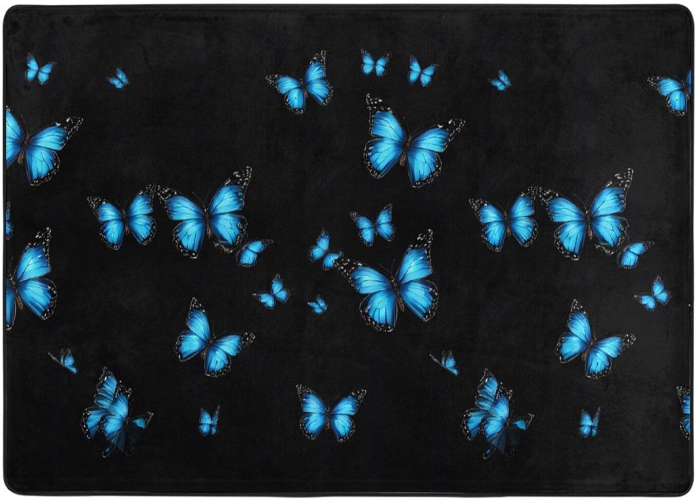 Flannel Non-Slip (Beautiful Blue Butterfly) Rug Pad 80×50in Soft Washable Protective for Hardwood Floors Bedroom Bathroom Living Room