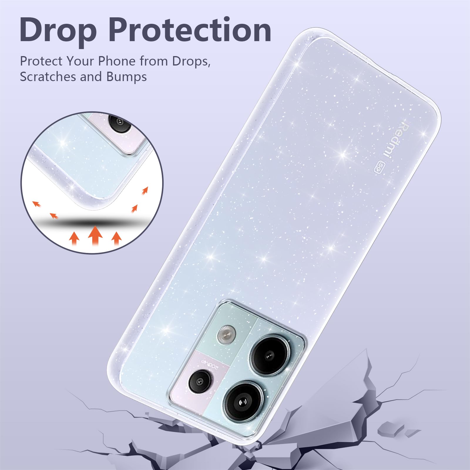 Brokat etui do Xiaomi Redmi Note 13 Pro 5G/Poco X6 5G 6,67 cala z 2 folią ochronną ze szkła hartowanego, estetyczne, odporne na wstrząsy błyszczące etui, miękki silikon TPU, przezroczysty