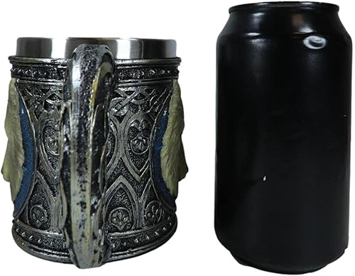 Miniatura 4 de Ebros Gift Taza de resina mágica tribal celta de lobo gris alfa de 16 onzas con borde de acero inoxidable para café, té, cereales, bebidas, fiesta