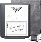 Kindle Scribe Essentials Bundle including Kindle Scribe (64 GB), Premium Pen, Brush Print Leather Folio Cover with Magnetic Attach - Storm Grey, and Power Adapter