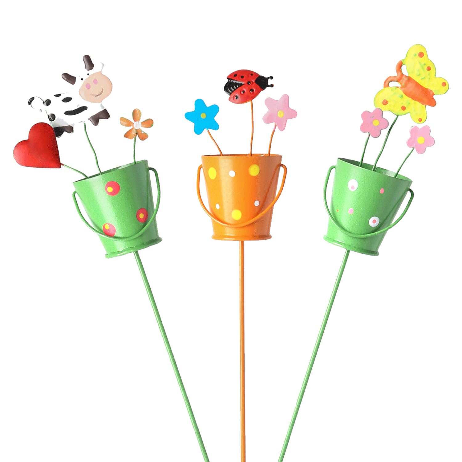 Uesdu Multiple Colours Butterfly Garden Stakes, 3 Pcs Metal Garden Ornaments Outdoor Decorative Flower Pot Stake 11 Inch Colorful Decor On Sticks For Patio Plant Garden Lawn
