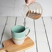 Vista 5 de Bosmarlin Ceramic Coffee Mug Set of 4, 17 Oz, Coffee Cups with Big Handle, Microwave Safe, Unique Reactive Glaze Mint Green