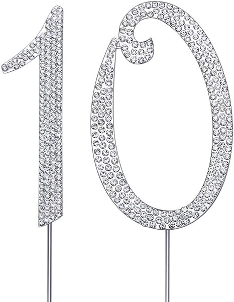 amazon com magjuche silver 10 crystal cake topper number 10 rhinestones 10th birthday cake topper boy or girl birthday or 10th anniversary party decoration supply grocery gourmet food
