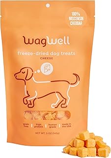 WagWell Freeze Dried Dog Treats, Cheese Flavor | Training Treats, Food Topper, Healthy Snack for Dogs | Human Grade, Grain Free, High Protein | All Natural, Made in USA | 5 oz Bag, 1 Pack