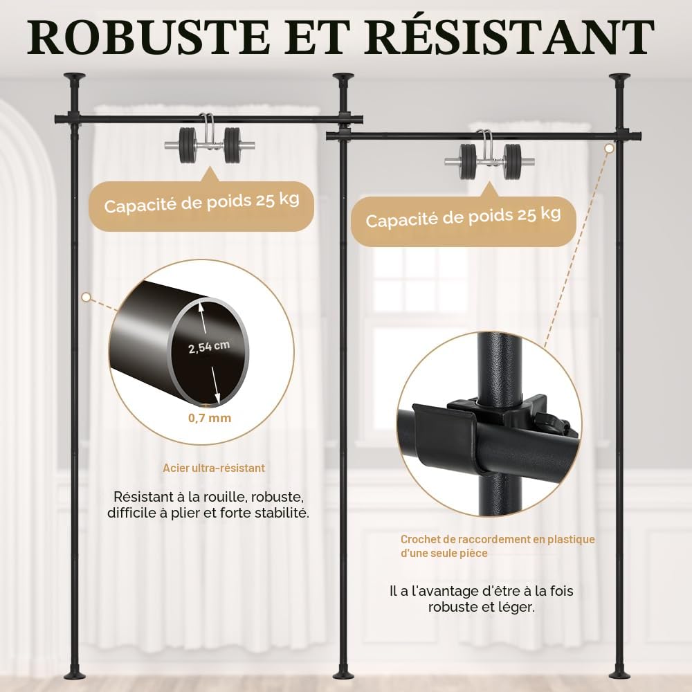 KELIXU Tringle à rideaux de séparation de pièce, sans perçage, 71,1 à 365,8 cm de large x 1,2 à 3 m de haut, séparateur de sol au plafond, support de tension vertical