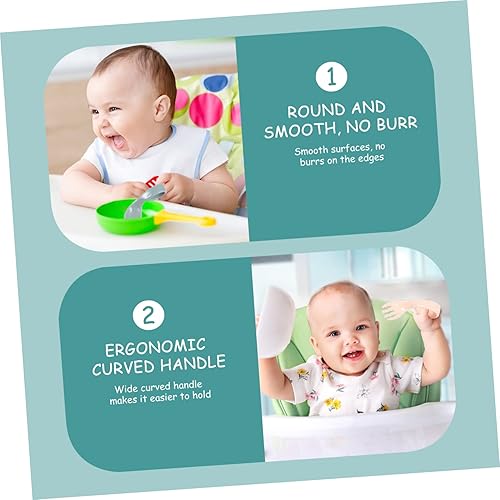 Miniatura 3 de Kisangel Utensilios para niños pequeños, 2 juegos de utensilios para comer, fácil entrenamiento, vajilla, agarre corto, tenedor, cuchara y