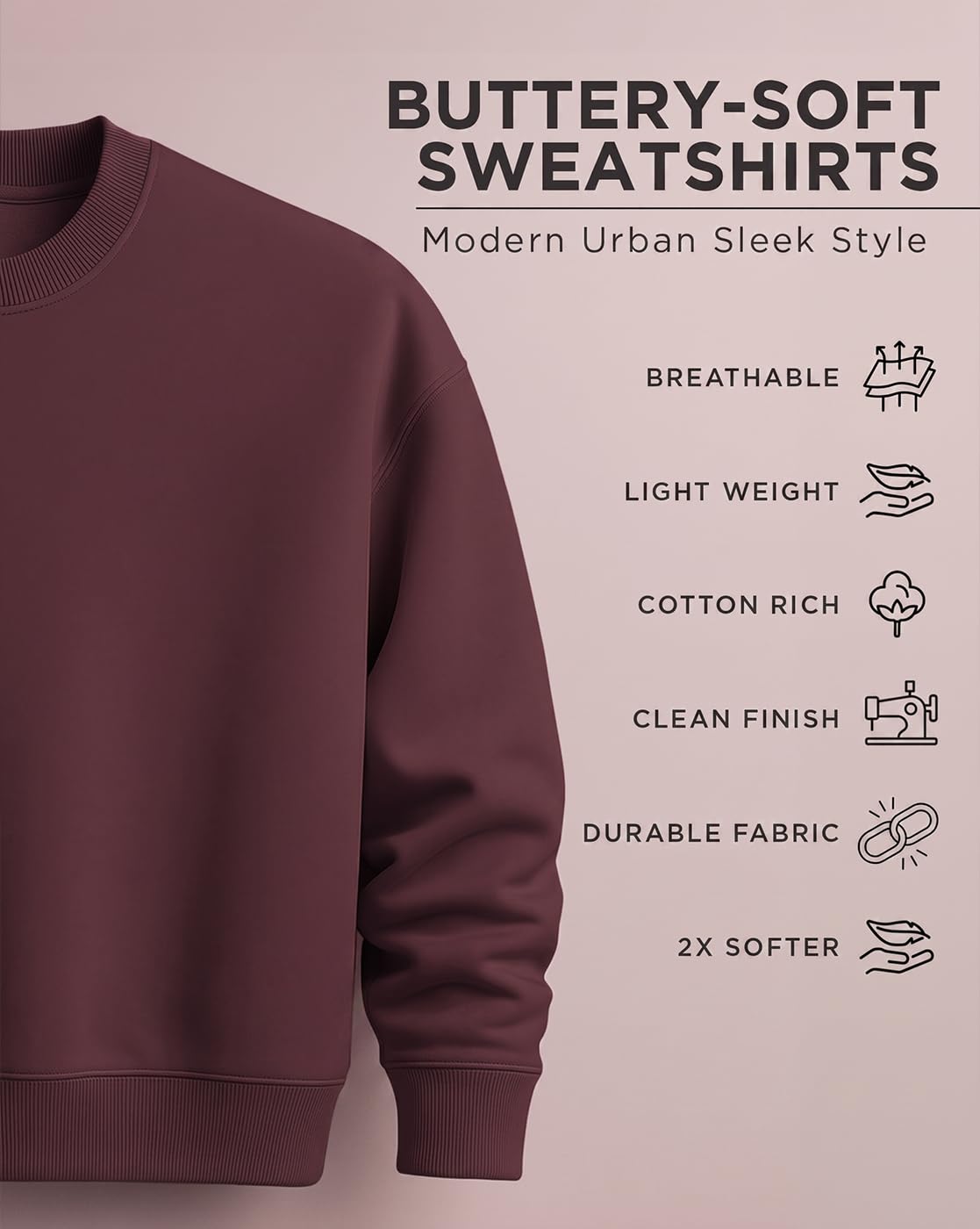 NOBERO Stylowe bluzy oversize dla mężczyzn | 280 g/m² bawełna bogaty polar jednolity oversize luźny krój bluzy męskie | stylowa i swobodna bluza zimowa dla mężczyzn
