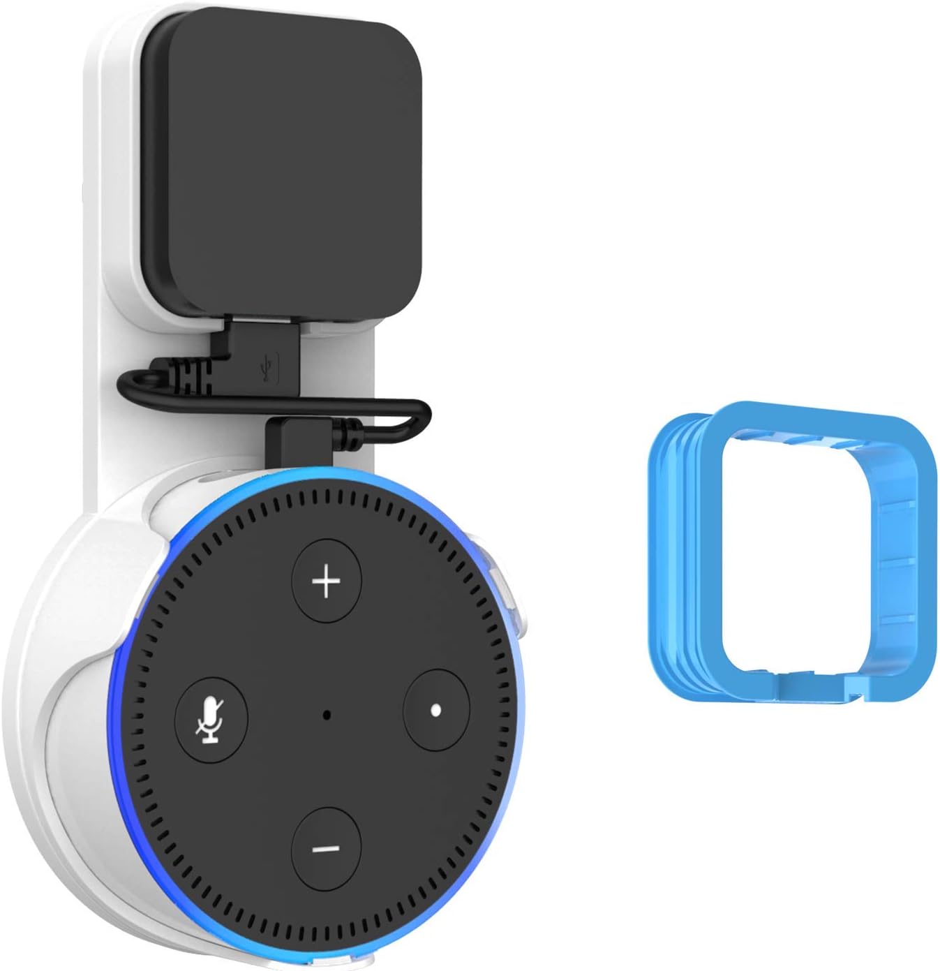 Cozycase Wall Mount Holder for Dot 2nd Generation (2017 Release) Without Mess Wires Or Screws, Extra Blue-frame compatible with Power adapter 2016 Release -White