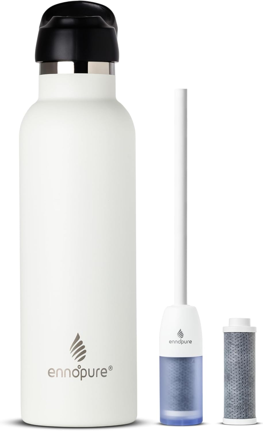 Stainless Steel Filtering Water Bottle with Straw | Reusable, Ceramic Coating, Double Insulation, BPA Free | Filter Lasts 3 months or 50 gal | Sustainable Using Coffee Grounds (Cream White, 20oz)