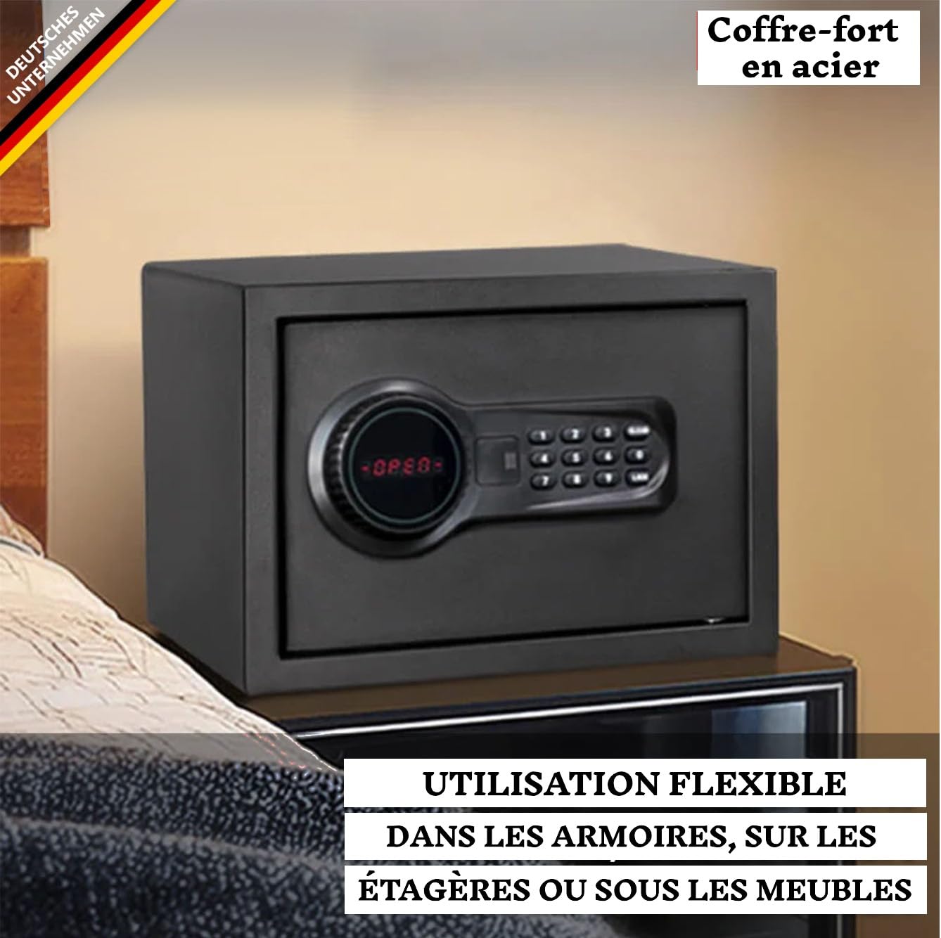 KARAT Cassaforte in acciaio legato da parete o da terra - Serratura a combinazione elettronica - con chiavistelli di bloccaggio, 2 chiavi di emergenza, display LED (Ekati 30 x 38 x 30 cm, antracite