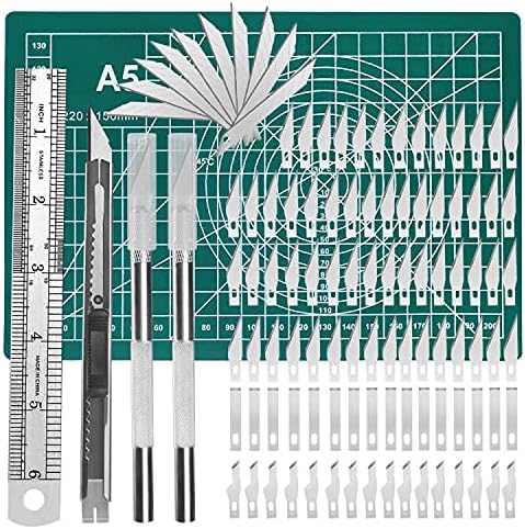 Juego de cuchillos de 108 piezas de cortador de precisión para tallar manualidades, incluye cuchillo y cuchillas, regla de acero inoxidable, tabla