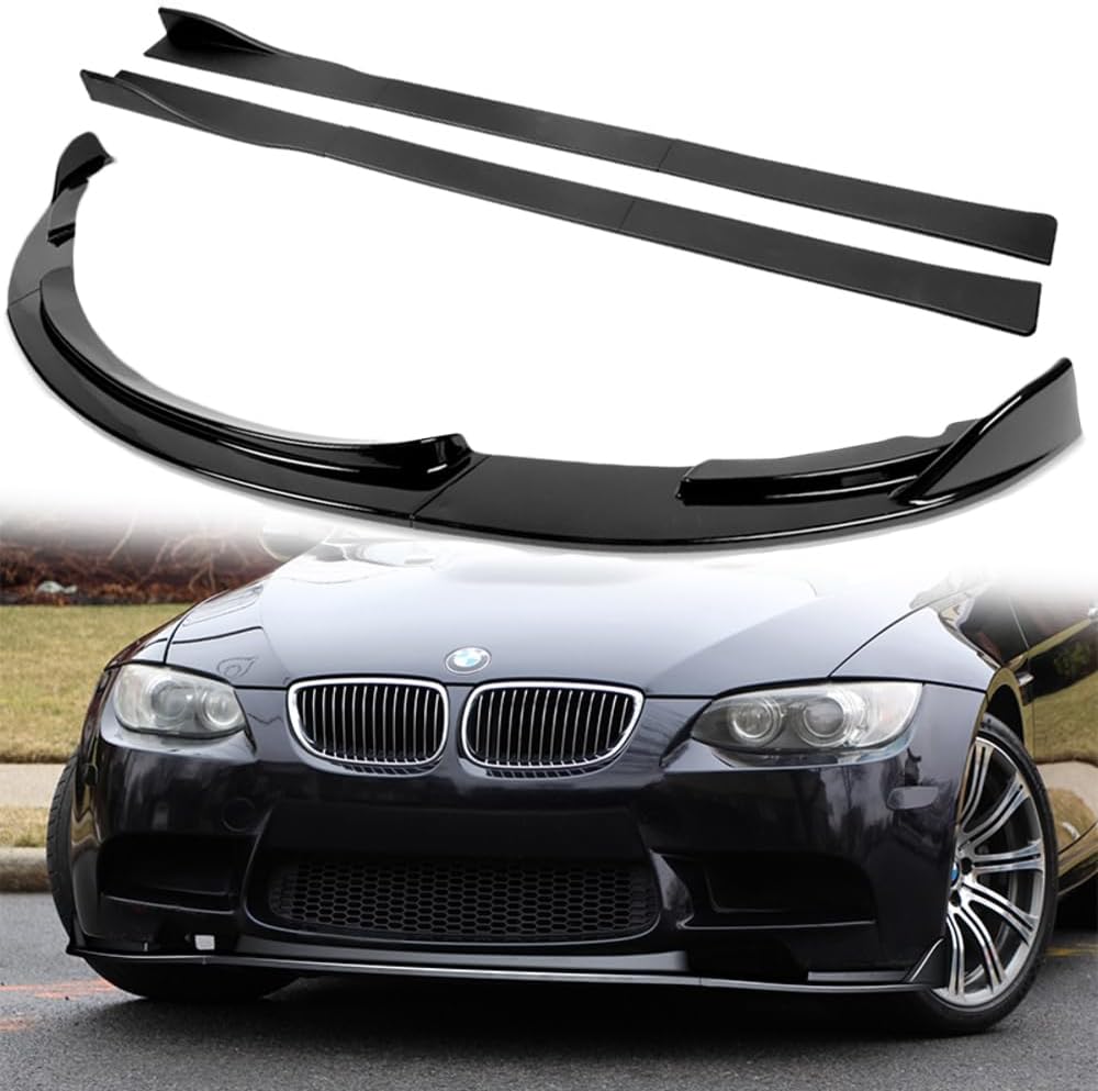Q1-TECH, 9PCS Front Bumper Lip & Side Skirt Extensions Diffuser Compatible with BMW E90/E92/E93 (M3 Models Only) 2008-2013, Front Bumper Lip Air Chin Body Spoiler Splitter ABS (Painted Carbon)