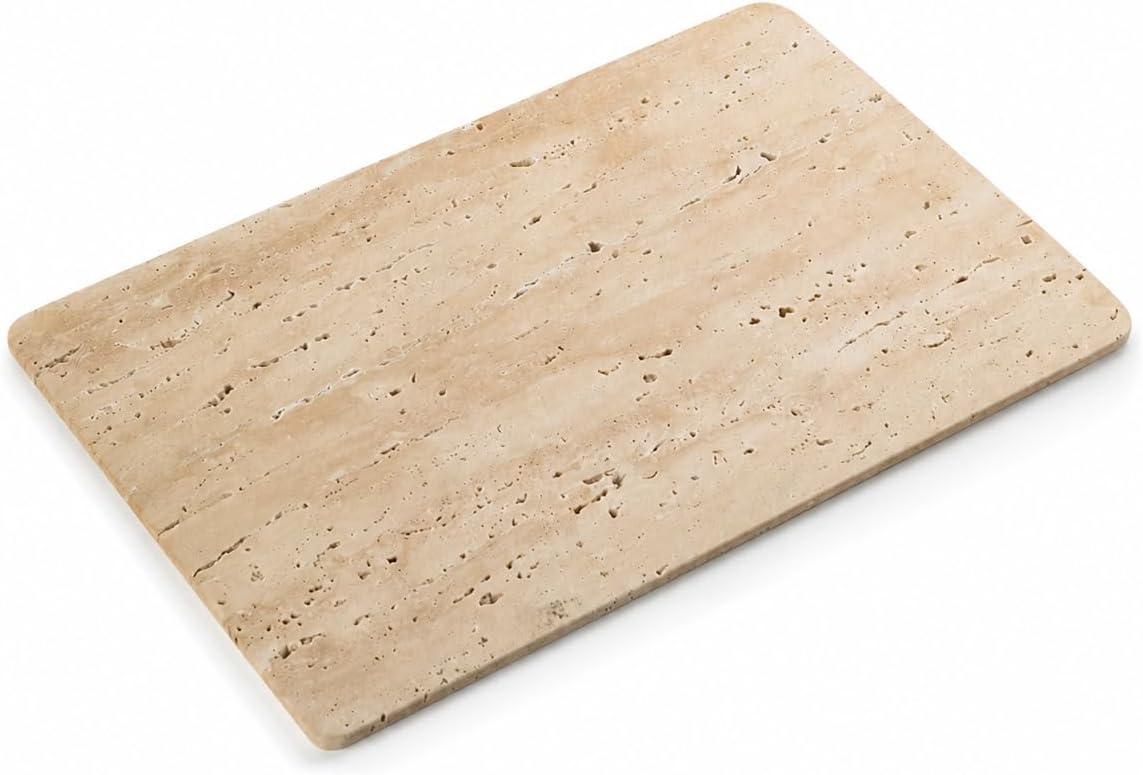 Natural Marble Board,Bathroom Trays Perfume Tray Jewelry Candle Plate (Travertine, 11.8 * 7.8 in)