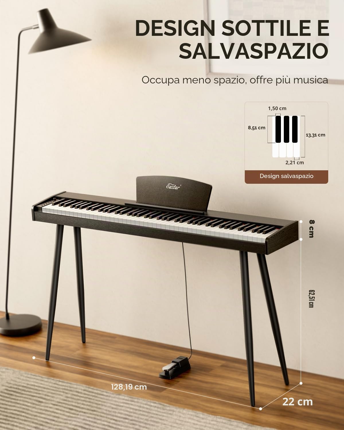 Eastar EUP-80 Pianoforte Digitale 88 Tastiera Velocità-Sensibili Chiave, Tastiera Pianoforte Elettrica Full-Size per Principianti, Tastiera Verticale Pianoforte Bundle Musica Stand, Pedale e Cuffie