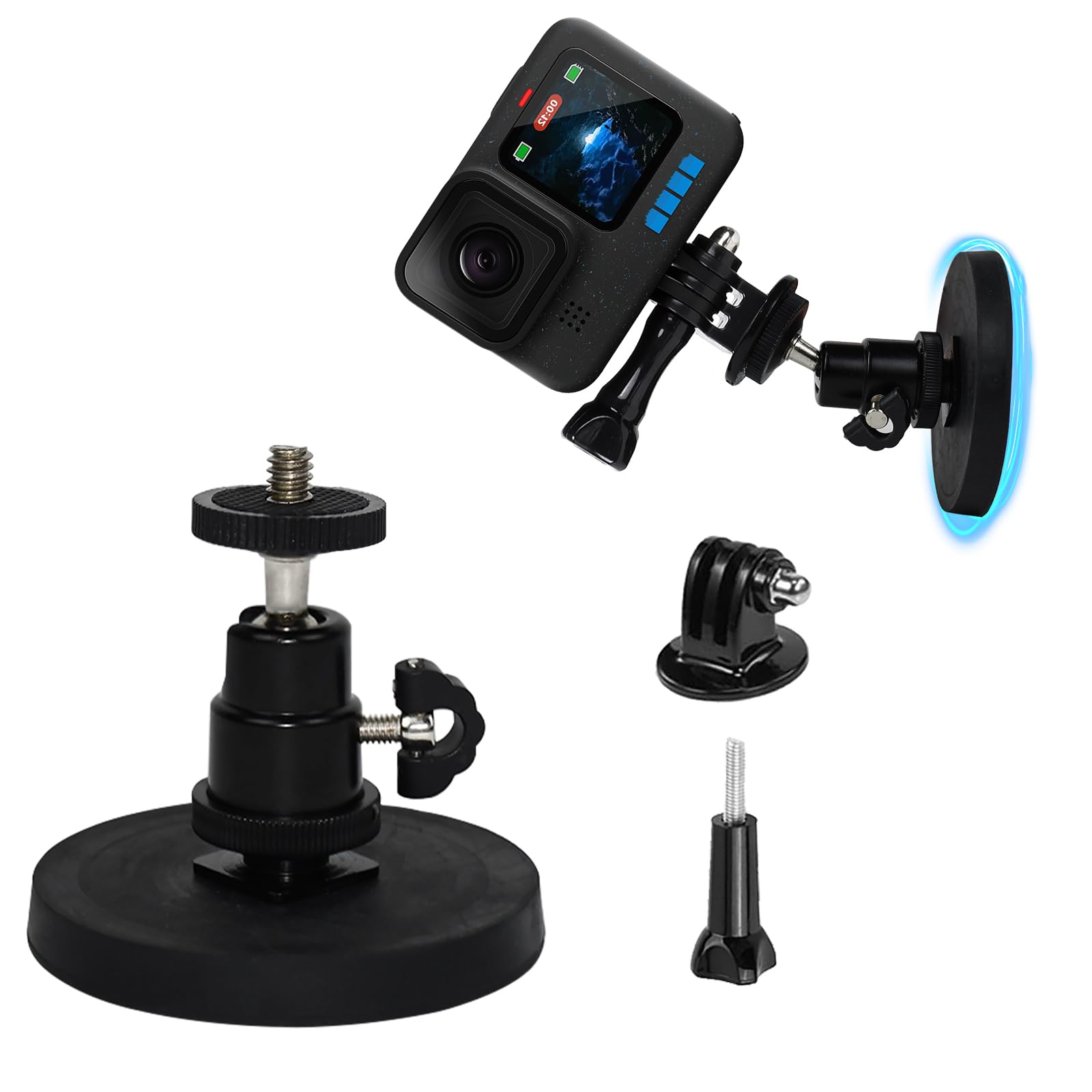 Flymile Magnetic Camera Mount Base For DJI Osmo Action 5 Pro 4 3/Pocket 3/360/Nano/Xtra Muse,Magnetic Rubber Coating Car Holder, 360°Adjustment Magnetic Stand For GoPro,for Insta360 X5/X4 Accessories - View #9
