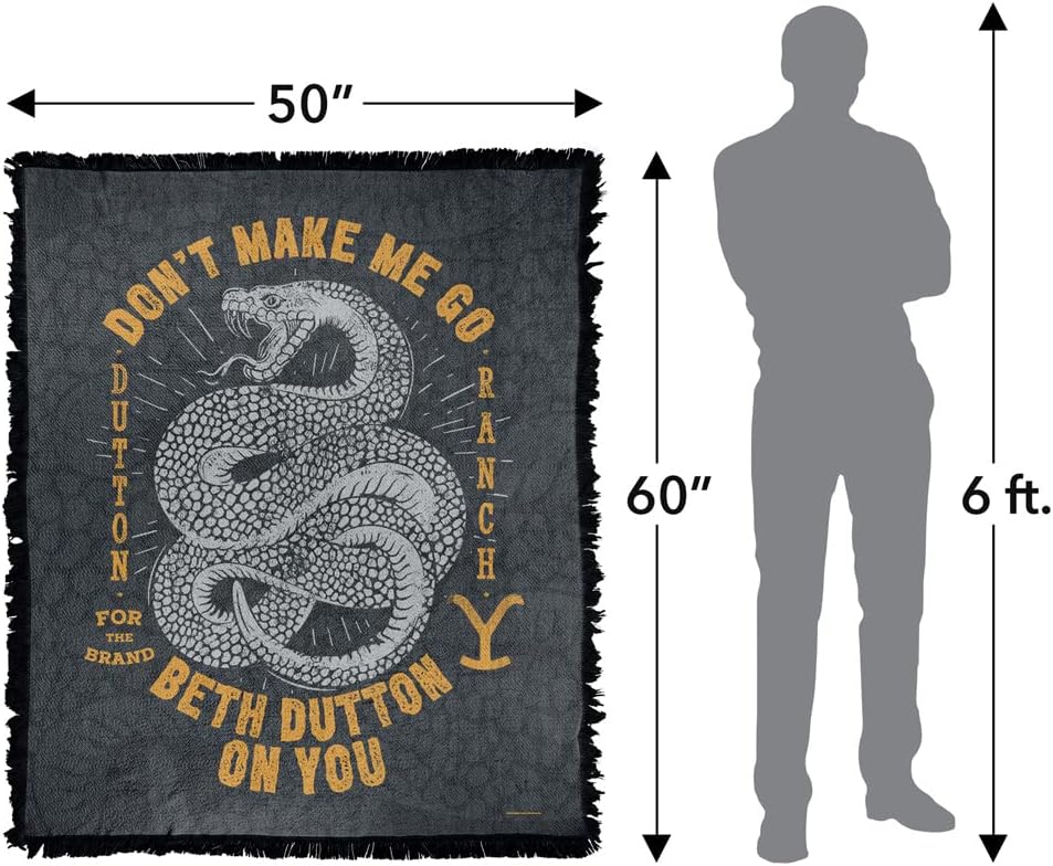 LOGOVISION Yellowstone Blanket, 50x60 Yellowstone Beth Dutton Snake Woven Tapestry Cotton Blend Fringed Throw Blanket