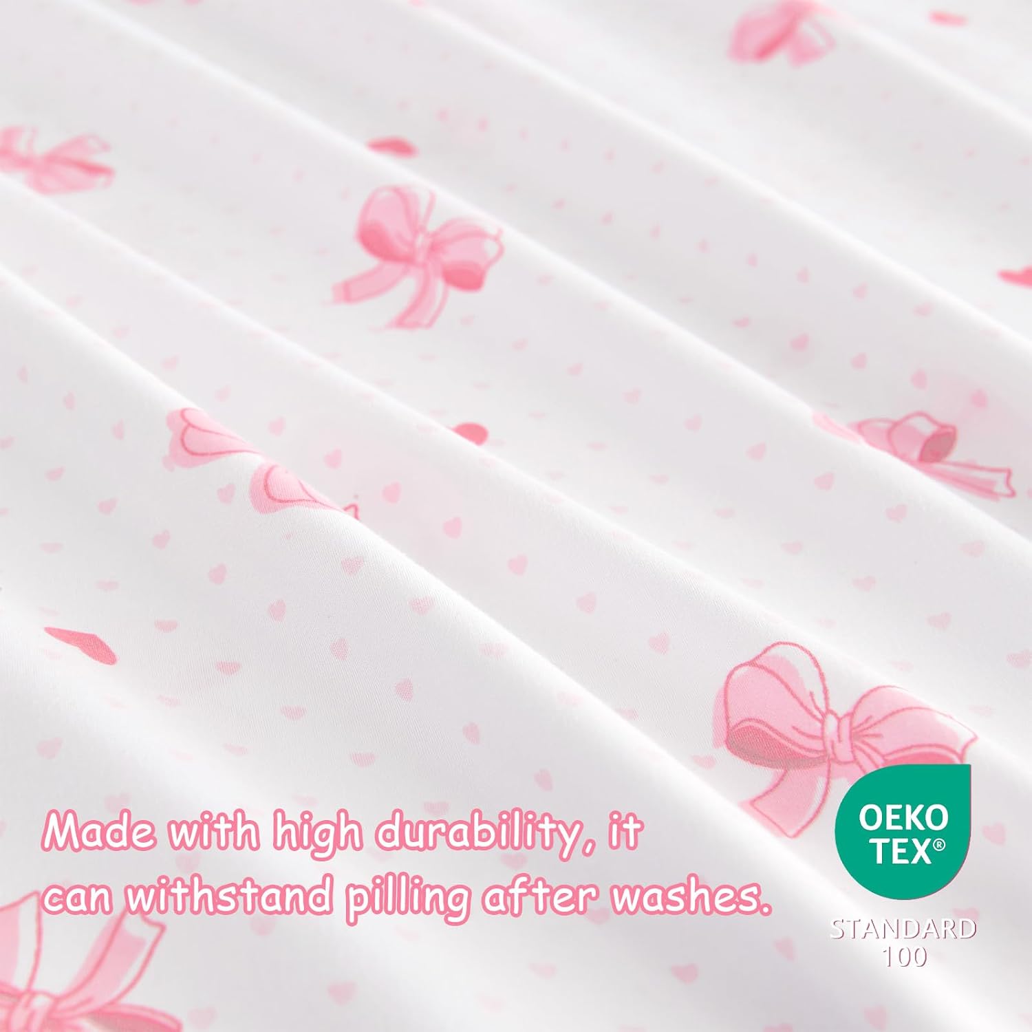Nayoroom Queen Sheet Set - Cute Pink Bow Bed Sheets Set for Kids Girls, 4 Pieces Soft Microfiber Heart Bed Set with 1 Deep Pocket Fitted Sheet, 1 Flat Sheet, 2 Pillowcases